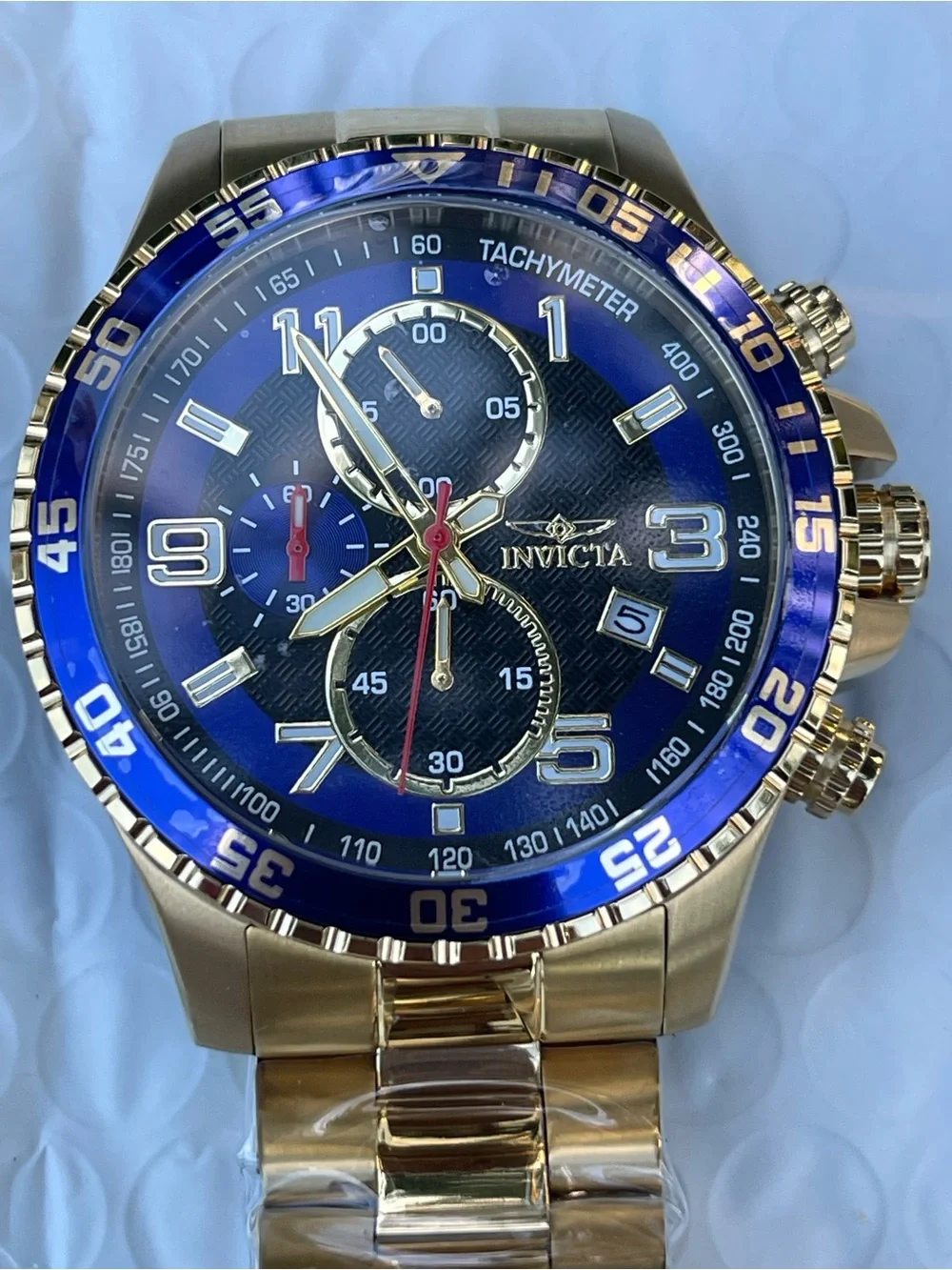 Invicta Specialty Mach Gala Men's Watch - 48mm, Gold and blue bezel new